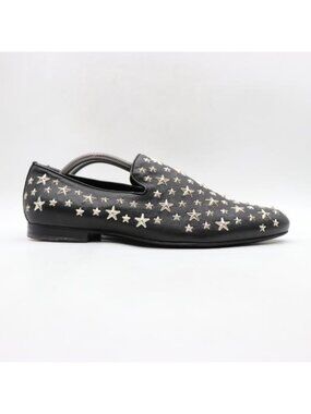 Jimmy Choo Sloane Black Leather Star-Studded Venetian Loafer Men's EU 45 Slip On